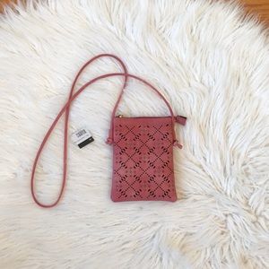 NWT Vegan/Faux Leather Pink Lasercut Crossbody Purse